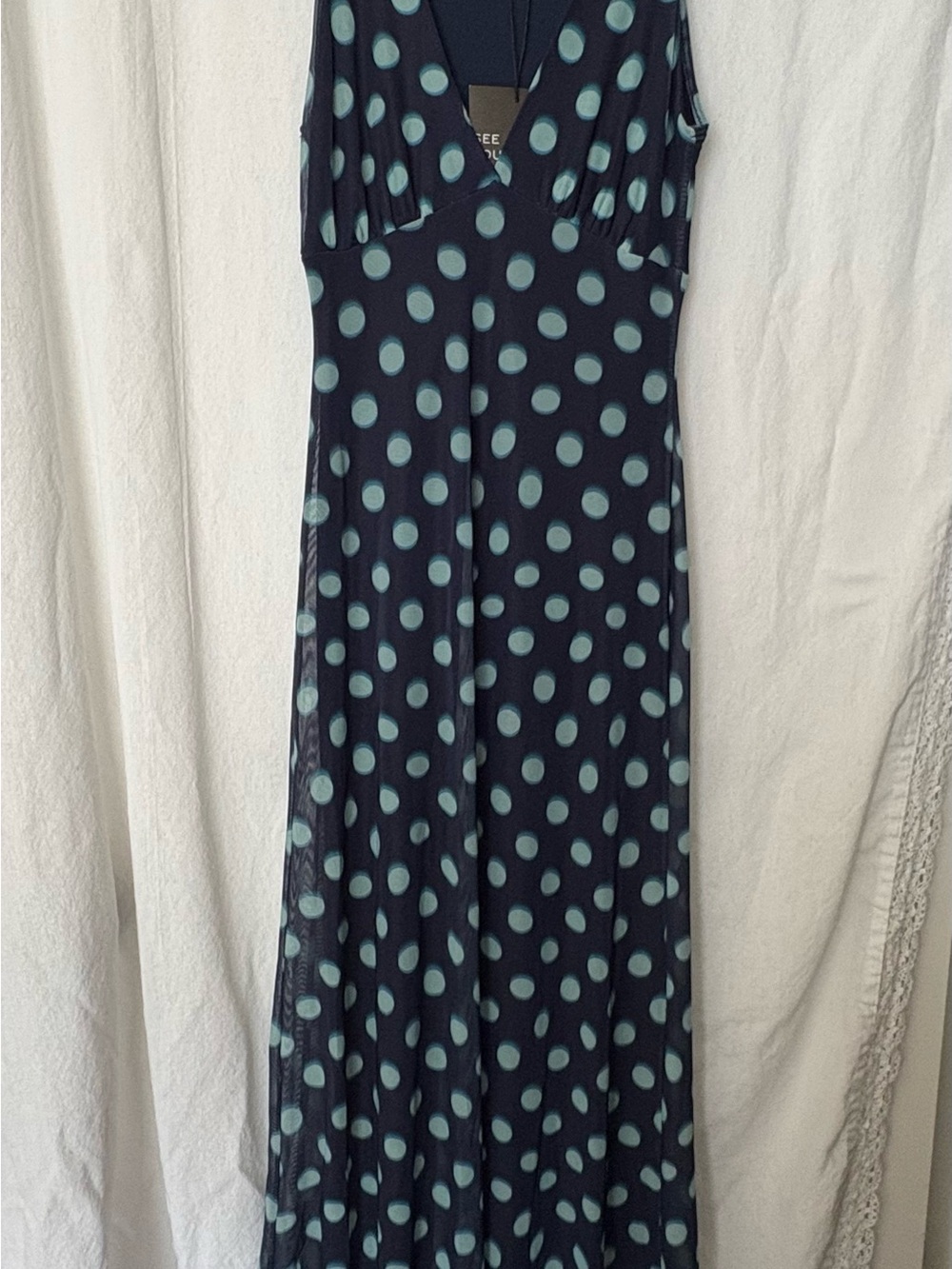 See You Monday Navy Maxi Dress with Teal Polka Dots